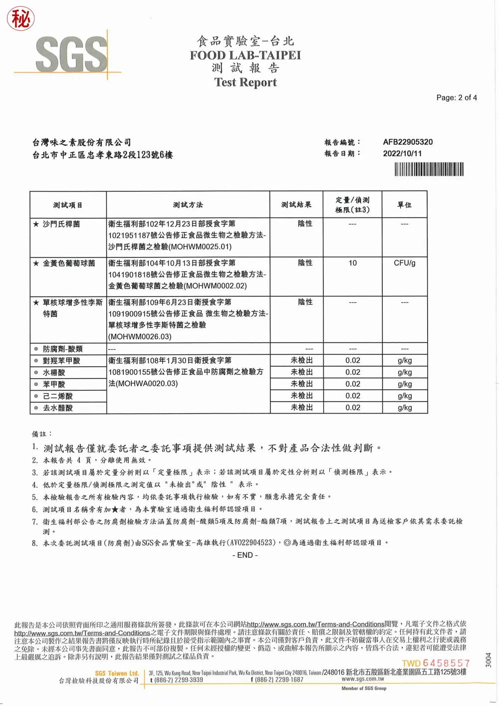 食材檢驗報告 1